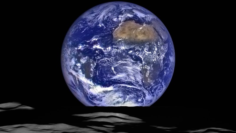 A photo of Earth taken by a NASA spacecraft in orbit around the moon