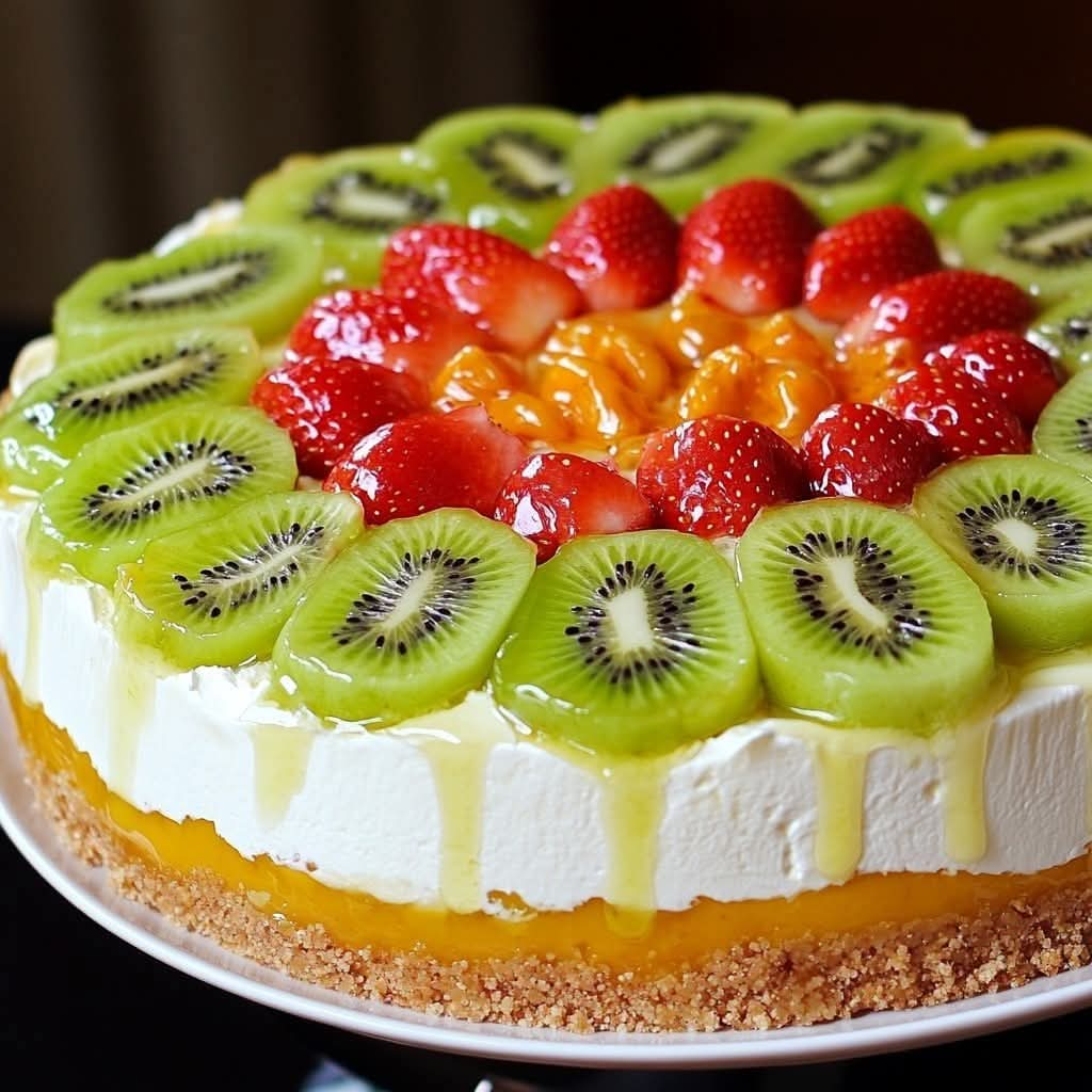 Torta de Maracujá, Kiwi e Morango com Base de Amêndoas